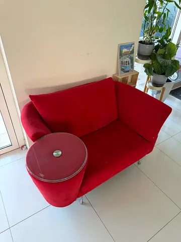 Red 2-Seater Loveseat Sofa with Side Table Attachment