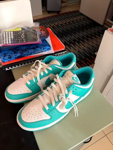 Nike Dunk Low style turquoise  white sneakers, not used once, no box
