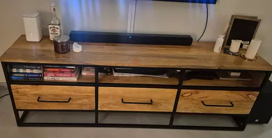 Wood and Metal TV Entertainment Unit with Drawers