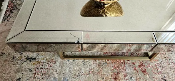 Mirrored Glass Coffee Table with Gold Base — Used, Minor Damage
