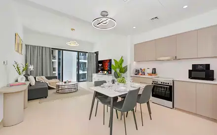 Modern 2-Bedroom Open-Plan Apartment with Furnished Living  Dining Area