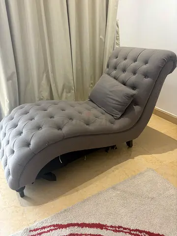 Grey tufted chaise lounge sofa