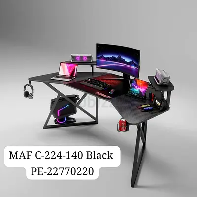 Modern Carbon-Fiber Style L-Shaped Gaming Desk with Accessories Holders