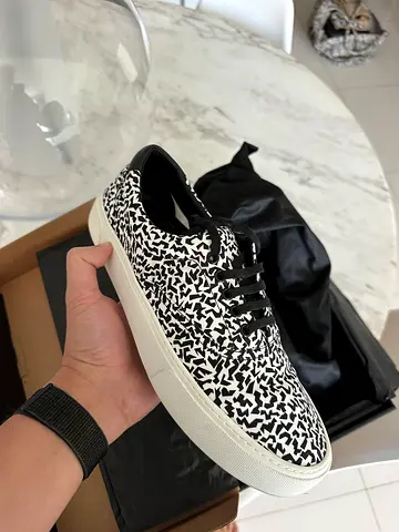 Saint Laurent Black and White Patterned Venice Low Top Sneakers