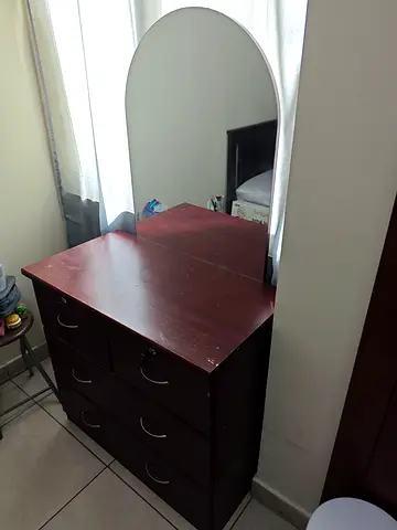 Wooden Dresser with Attached Mirror - Dark Brown