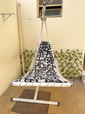 Freestanding Hanging Hammock Chair with Cushion - Black  White