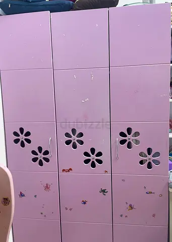 Tall Pink Childrens Wardrobe with Flower Cutouts