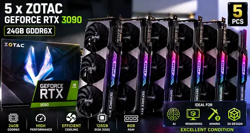 Set of 5 x ZOTAC GeForce RTX 3090 24GB GPUs - Excellent Condition For Sale – 5 x Zotac RTX 3090 24GB