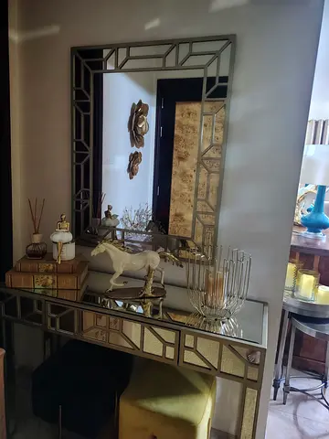 Mirrored Console Table with Matching Mirror - Elegant golden Finish from home centre