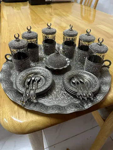 Ornate Turkish coffee set cup with saucer - silver finish (Imported from Turkey)