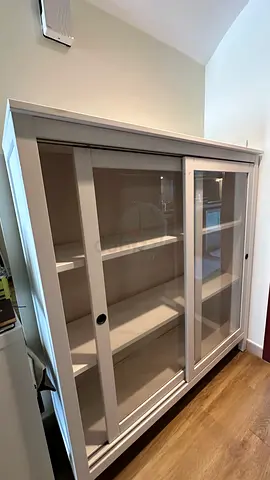 White Glass Door Display Cabinet with Sliding Doors