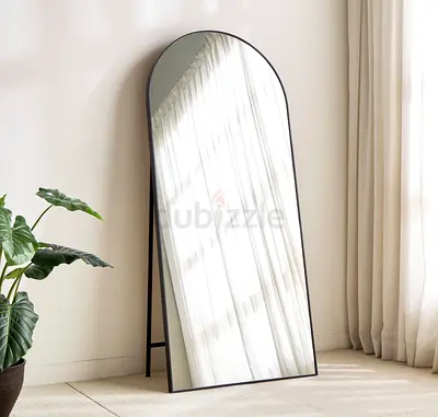 Full-Length Arch Floor Mirror with Black Metal Frame