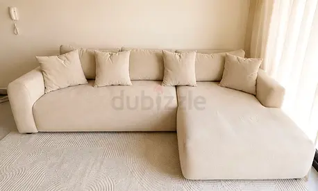 Beige L-shaped Modern Fabric Corner Sofa with Chaise