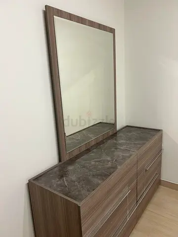 Wooden Dresser with Large Mirror and Marble-Effect Top with 6 drawers and stool  — Perfect condition