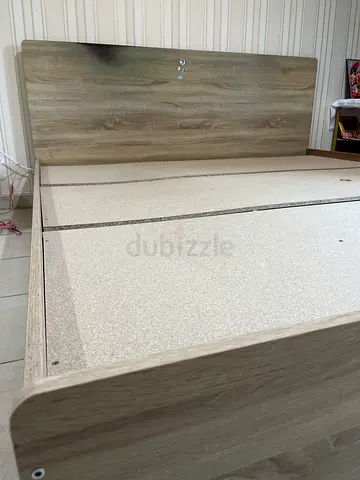 King size wooden bed frame with headboard and 1 side table- light oak finish