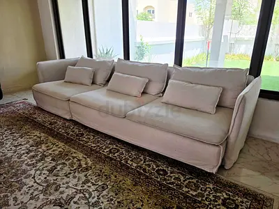 Large Beige/white 3-seater Sofa with Cushions - excellent Condition