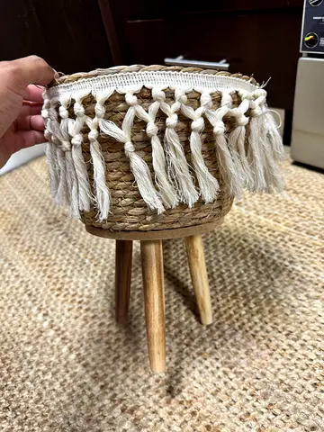 Handmade Woven Seagrass decoration pot with Fringe - Small Side/Decor Stool