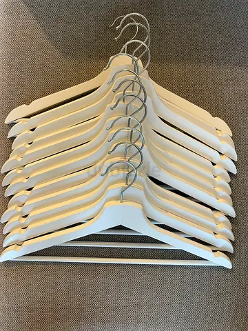 Set of 12 white wooden clothes hangers