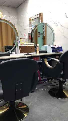 Salon Styling Station with Two Hydraulic Chairs and Mirrors - Good Condition