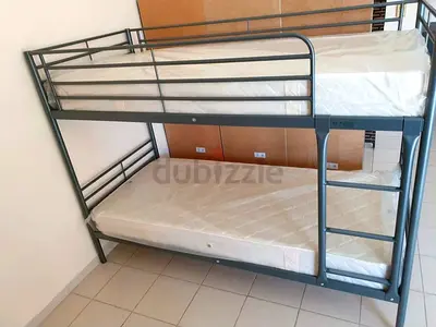 Metal Bunk Bed Frame with Two Mattresses - Sturdy Double Decker
