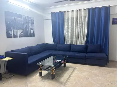 Sofa 6 seater (cum bed) along with matching curtain set (4)