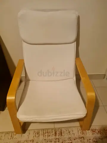 White Poäng-style Armchair with Wooden Frame