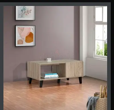 Light Oak Rectangular Coffee Table with Storage Shelf
