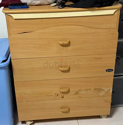 Used 4-Drawer Wooden Chest of Drawers on Wheels — Light Oak
