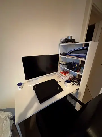 High Storage White Corner Study Desk with Shelves — Good Condition