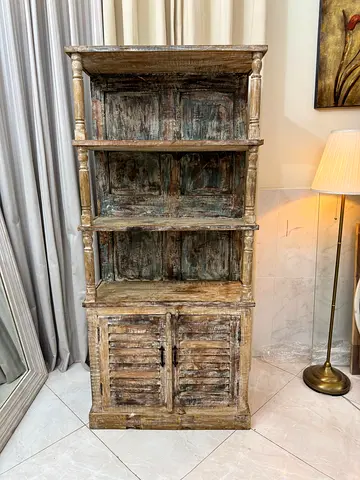 Wooden Carved Cabinet with Open Shelves