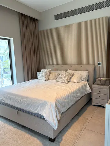 King SizeBed Frame with Headboard and Nightstand 2 pieces beige included matres
