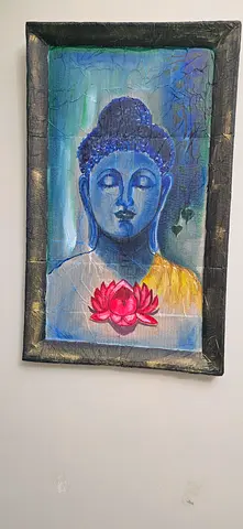 Hand-painted Buddha Wall Art with Lotus — Framed Canvas