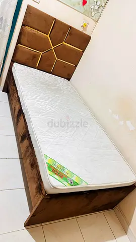 Single bed with upholstered headboard and mattress - good condition
