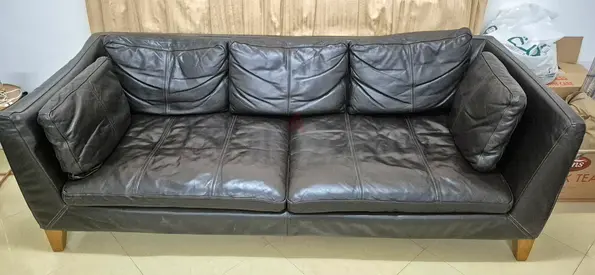 Priced to sell. Ikea Stockholm 3-Seater Dark Brown Leather Sofa — Good Condition
