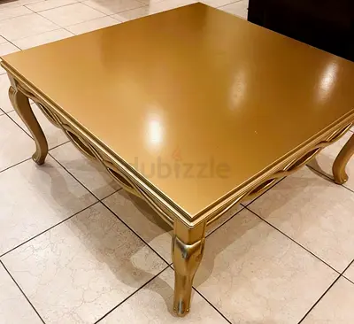 Square Gold Coffee Table with Carved Legs — Good Condition