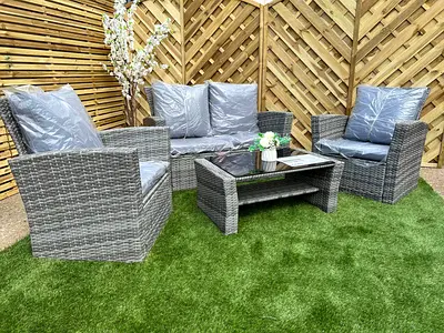 Grey Rattan 4 Seater Sofa Lounge Set