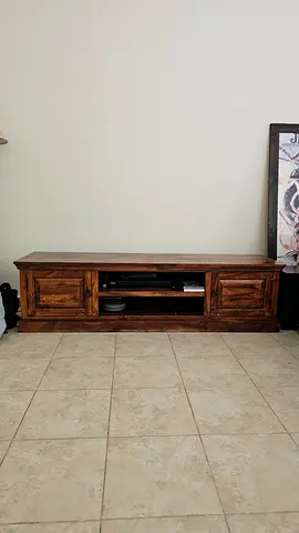 Solid Wood TV Entertainment Cabinet with Storage - Medium Brown