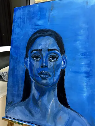 Original Blue Abstract Acrylic Painting on Canvas