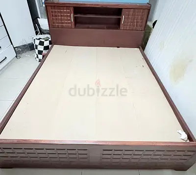Wooden double bed frame with storage headboard - good condition only minor damaged can be repair