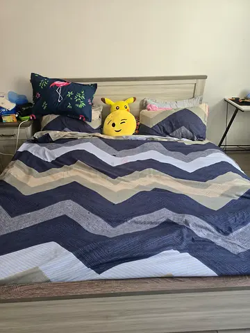 King Size Wooden Bed Frame with Cozy Mattress and Nightstand