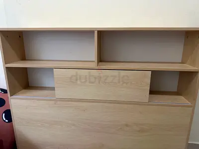 Negotiable Wooden Headboard with Built-in Shelves and Storage (Light Oak)
