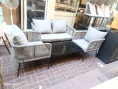 Outdoor 4-piece Rattan-style Sofa Set with Glass Coffee Table - Light Grey
