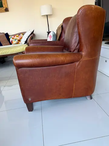 Used Brown Leather Wingback Armchair - Classic Club Chair