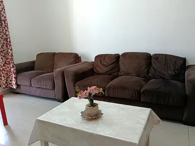 3-Seater and 2-Seater Brown Fabric Sofa Set - Good Condition