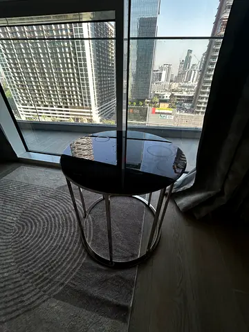 Set of 2 Round Glass Tables (Coffee Table + Side Table, Chrome)