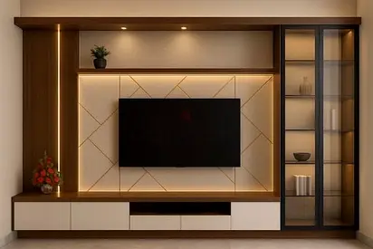 Modern Wooden Entertainment Center with Integrated Lighting