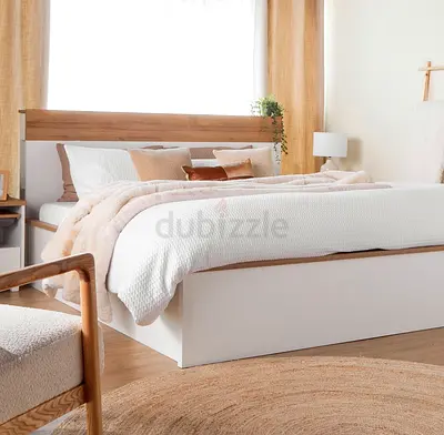 Octon 180 x200 King Bed with hydraulic storage - White/Oak with headboard BP-Octon
