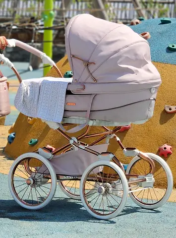 Bebecar PR Stylo Class- Classic Vintage-Style Pink Pram Stroller, Carseat, Bassinet, Highchair Set