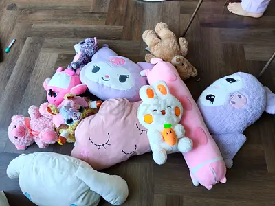 Lot of 10 Soft Plush Toys and Cushions - Pink/Pastel