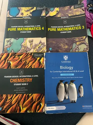 Set of A-Level Textbooks: Pure Mathematics 3  4, Chemistry (Unit 2), Biology (Cambridge)